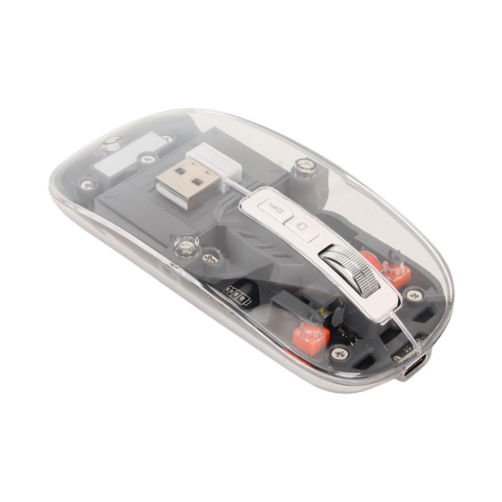 Wireless Bluetooth Mouse Transparent Clear Cool Shell Mute Click Colorful Breathing Lights Laptop Computer Mice Grey