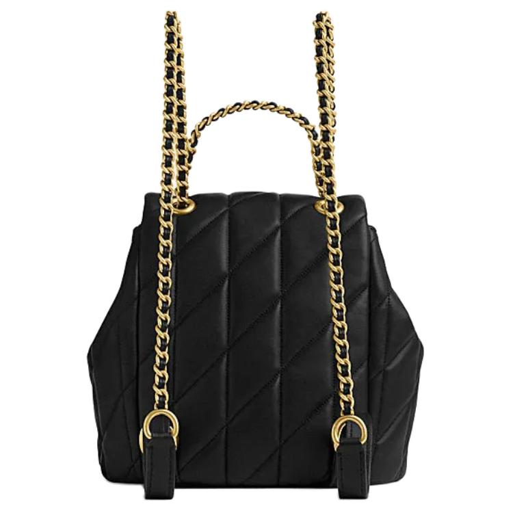 Coach Tabby 22 Metallisches Logo Stepp Lammleder Rucksack Kleiner Damenrucksack Schwarz CU076-B4BK