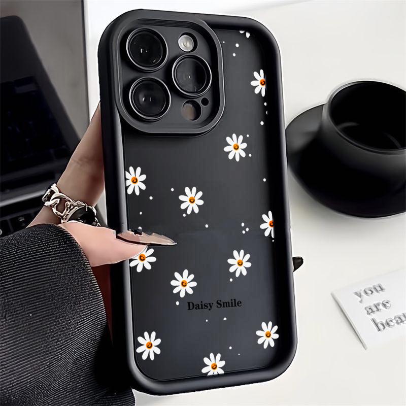 Daisy Flower Pattern Silicone Phone Case For iPhone 17 Pro 16 15 14 13 12 11 Pro Max 7 8 Plus XS Shockproof Matte TPU Soft Cover