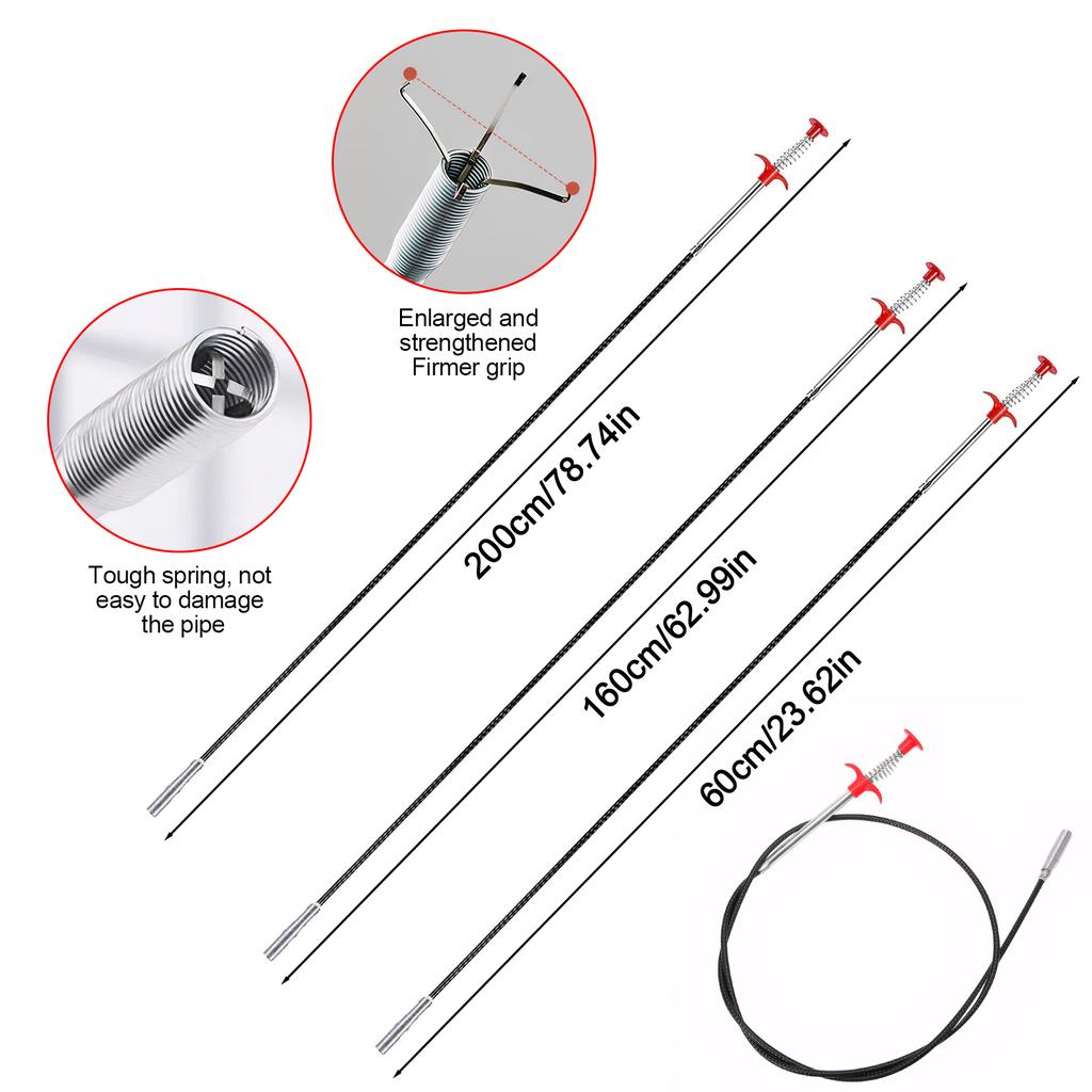 Bendable Drain Auger Multifunction Spring Loaded Grabber Reusable Drain Clog Remover for Kitchen Sink Bathroom Cleaning Tools