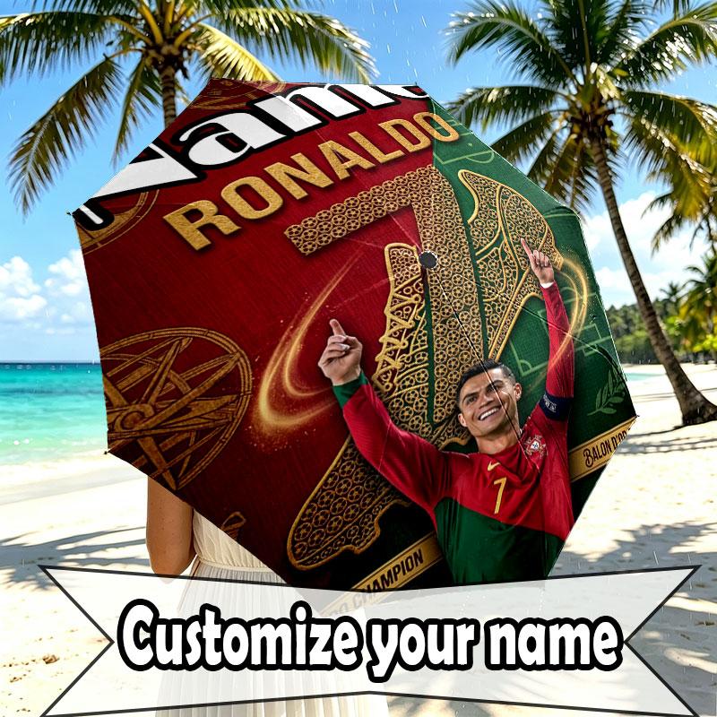 Parapluie Personnalisé Nom Cristiano Ronaldo Imprimé, Ouverture/Fermeture Automatique, Structure Robuste à 8 Baleines, Utilisation Quotidienne Camping Randonnée, Cadeau d'Anniversaire