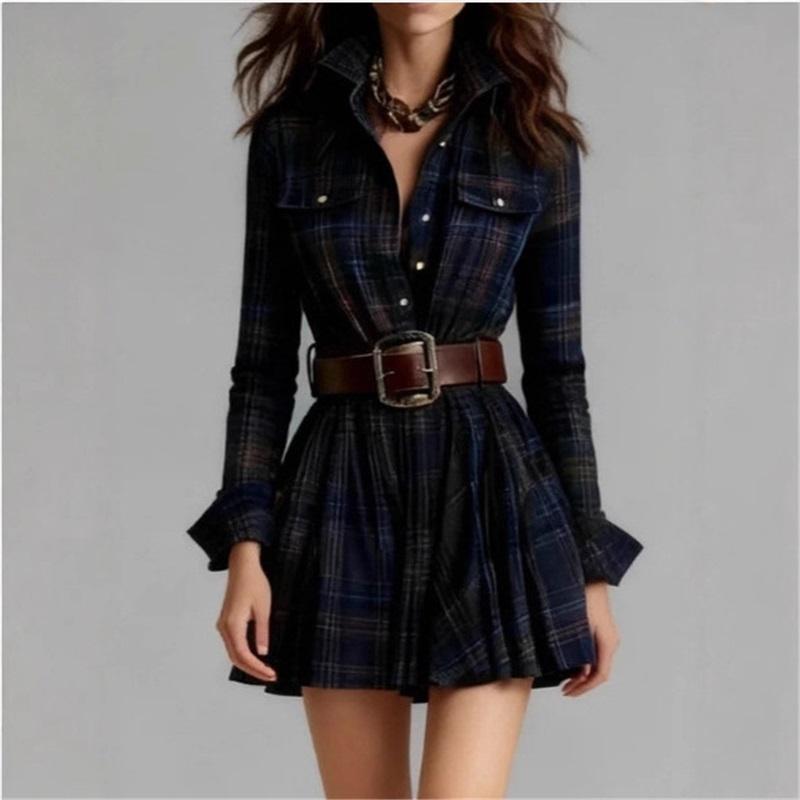 

Women s Vintage Checkered Irregular Dress For Summer And Autumn XXL глибокий/синій