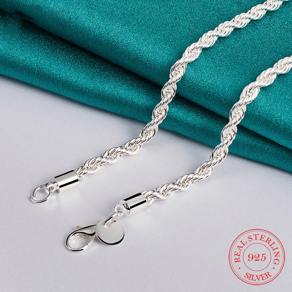 4MM Width!! Real 100% 925 Sterling Silver Men Rope Chain Fashion Unisex Party Wedding Gift Silver 925 Chain Necklace Men Jewelry