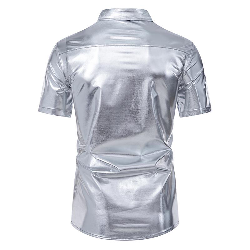 2024 European & American Men's Shiny Disco Short Sleeve Shirt - Youth Hot Stamping, European Size