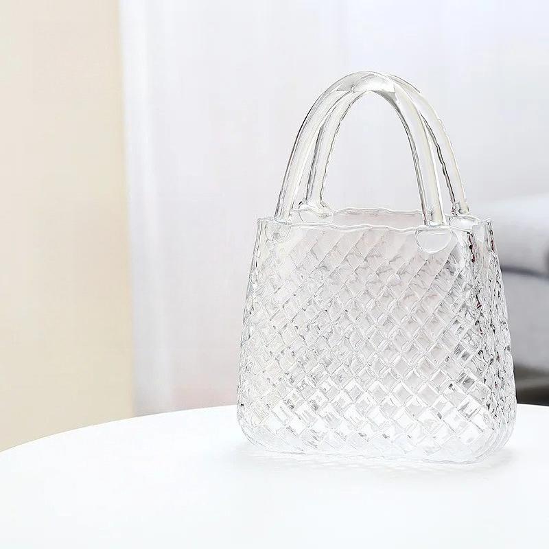 Ästhetische Gewebemuster Handtasche Glasvase Transparent Bunt Hydrokultur-Vase Mini-Aquarium Foto-Requisite Modernes Zuhause Tischdekoration