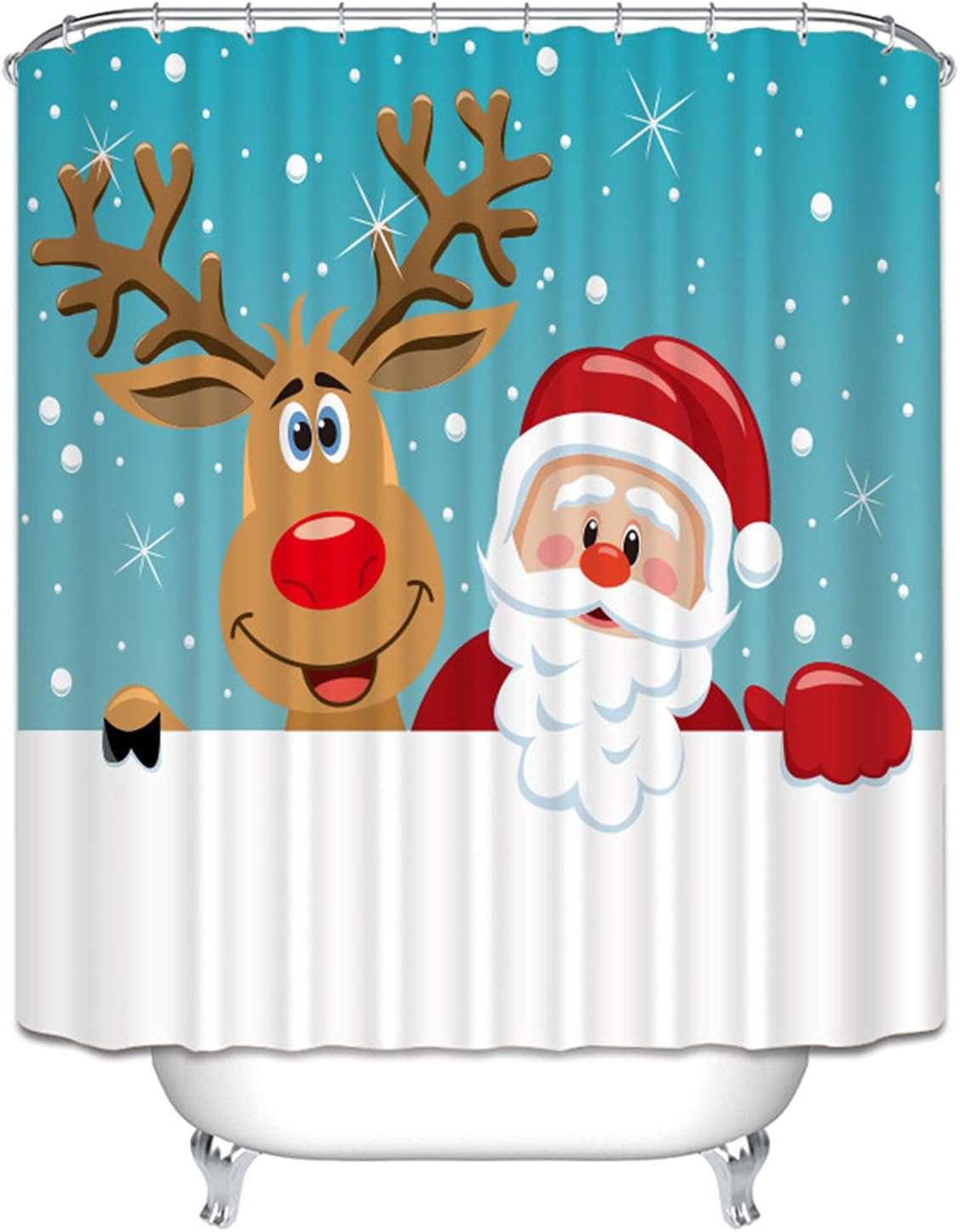 

Funny Kids Christmas Shower Curtain Set Blue & White With Hooks, Fall Decorations For Children S Bathroom Holiday Theme W60H190(CM)-1 Pcs