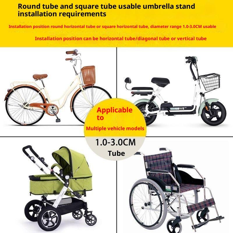 Stainless Steel Bicycle Umbrella Holder Electric Car Support Umbrella Rack Single Bike Seat Baby Stroller Sunshade Support