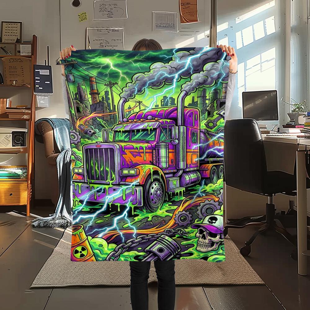 Manta de Franela Estampada para Vehículos de Transporte de Ácidos, Alta Calidad, Cómoda para Todas las Estaciones, Decoración del Hogar, Calidez y Comodidad, Perfecta para Regalos de Navidad