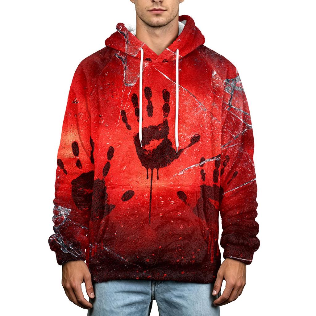 Herren Halloween Print Hoodie Übergröße Flanell Lässiger Pullover Sweatshirt für Herbst und Winter