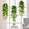 Artificial Hanging Flowers for Outdoors, Fake Hanging Plants Pothos Vines with Purple Flowers for Wall Home Living Room Indoor Outdoor Decor