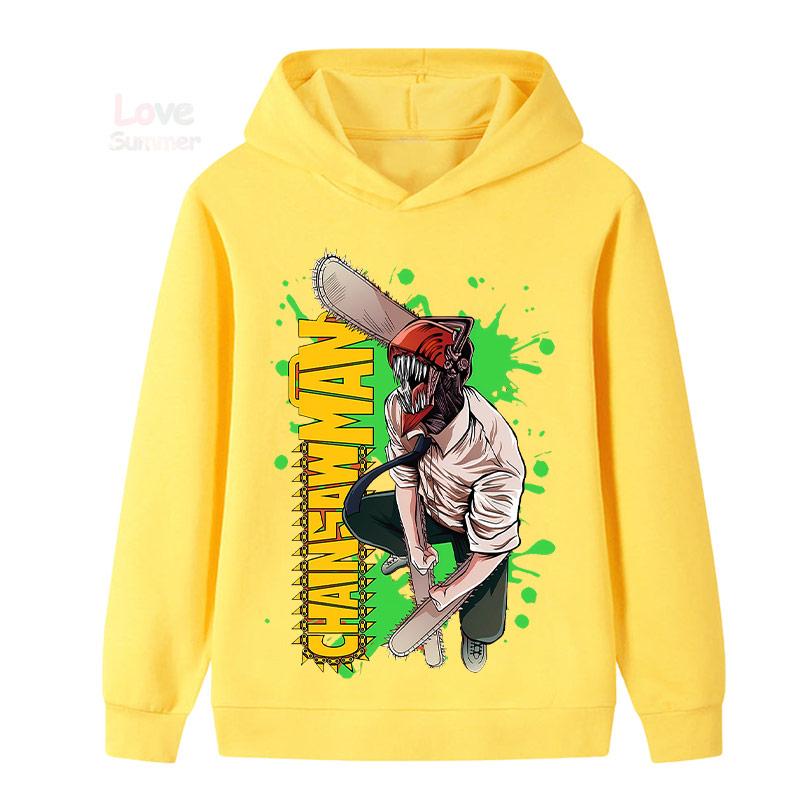 Japanese Anime Chainsaw Man Children Boys Girls Retro Hoodie Cartoon Denji Pochita Funny Graphic Jacket Kids Manga Coat