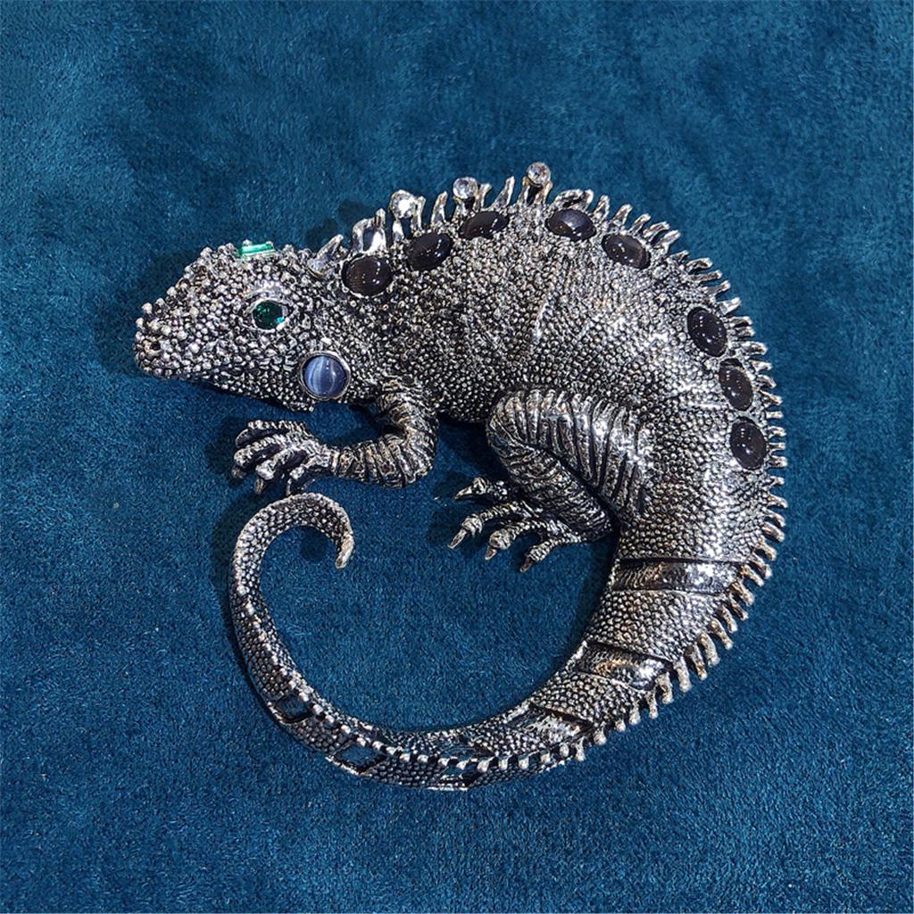 Trendy Rhinestones Lizard Brooch Fashionable Animal Shaped Lapel Pin Metal Accessory for Hat and Scarf Decoration