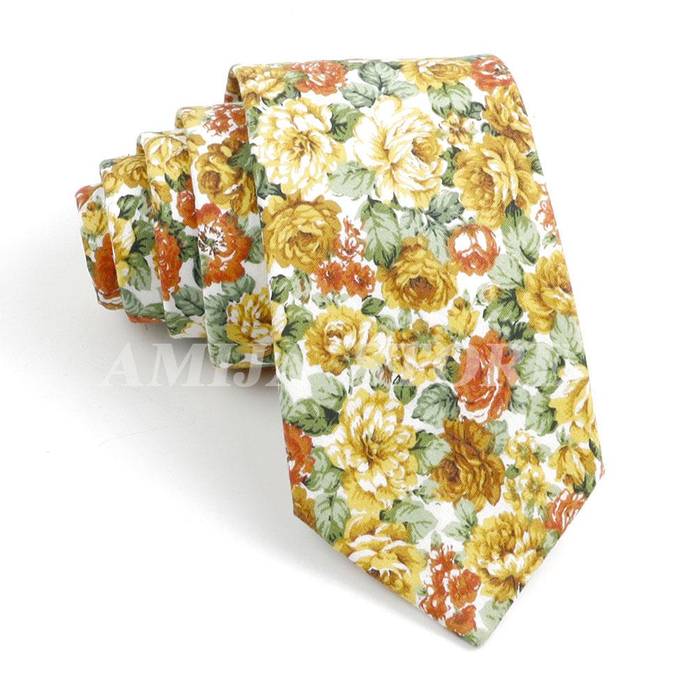 New Cotton Floral Tie For Men Women Soft Gentle Elegant Flower Necktie White Blue Yellow Narrow Skinny Wedding Party Accessories