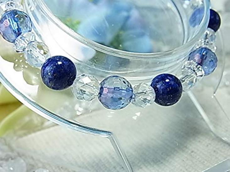 Hexagram Lapis Lazuli Cosmo Aura Good Luck Power Stone Natural Stone Bracelet Cut Crystal Glitter Blue Starry Sky Organdy Pouch 7 K94 [Cat's Dream]