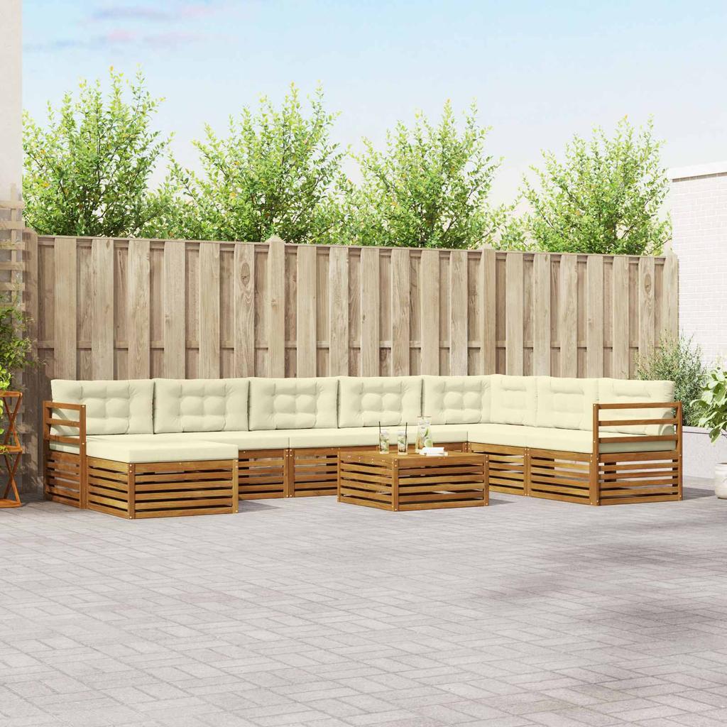 Outdoor Sofa Set 9 pcs Natural & Cream Solid Acacia Wood