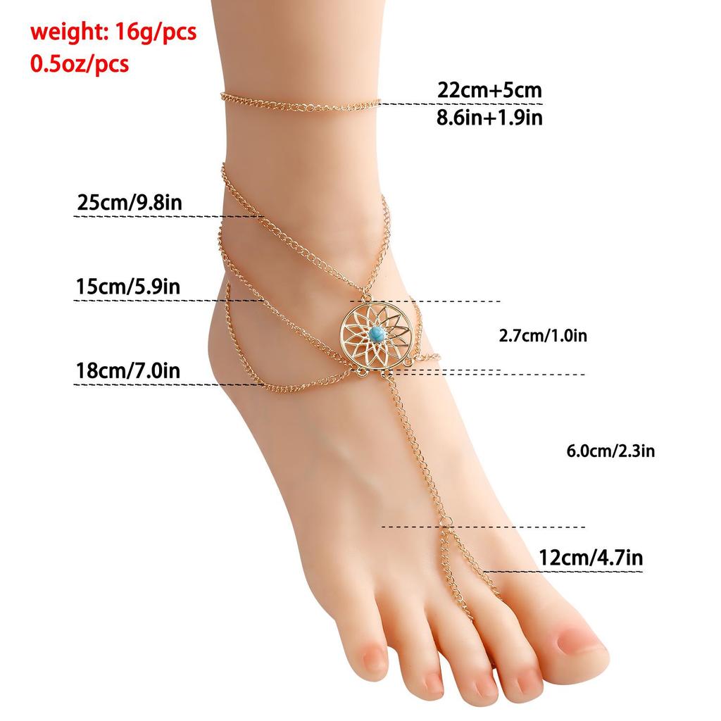 Ethnic Geometric Tassel Anklet: Fashionable Multi-Layer Beach Jewelry