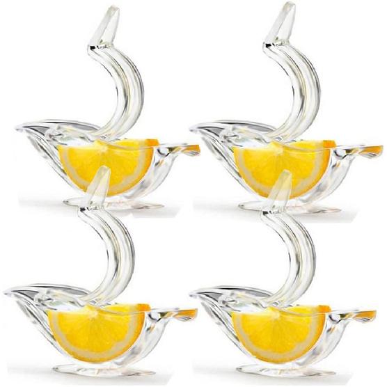 New Acrylic Manual Lemon Slice Squeezer, Portable Transparent Fruit Juicer, Elegance Bird Shape, Hand Juicer for Orange Lemon Lime Pomegranate (4Pcs)