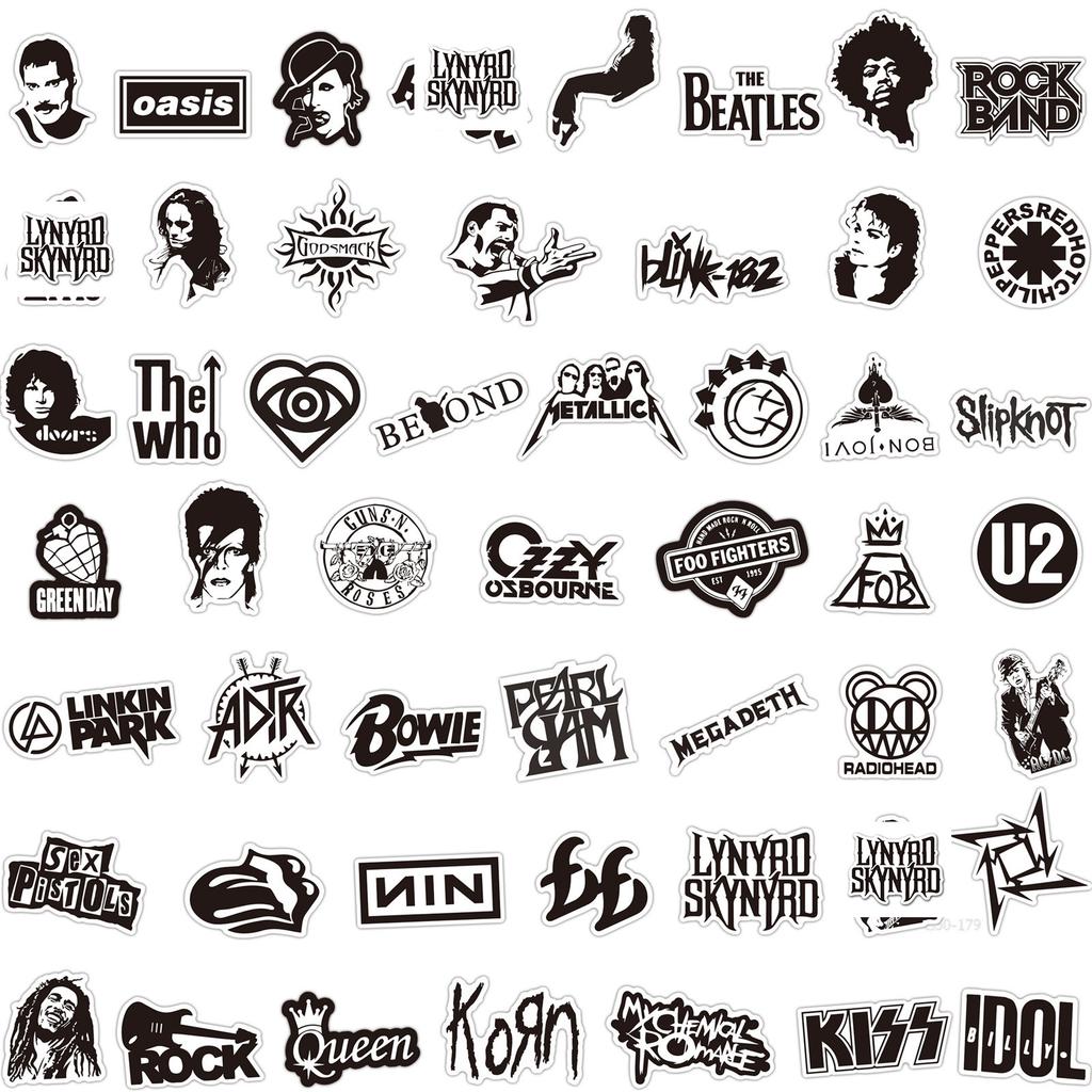 Non-Toxic Rock Music Stickers White And Black Fashion Band Graffiti For Ipad Car Phone Guitar Motorcycle Skateboard Luggage 50Pcs