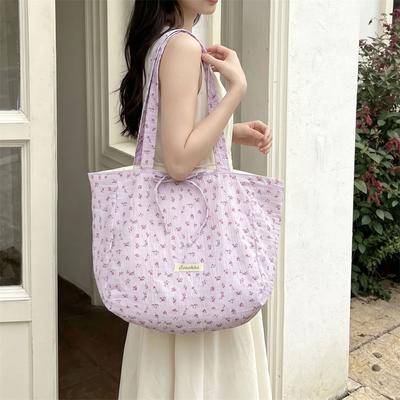 Fresh and Sweet Floral Chiffon Shoulder Bag Large Capacity Student Bag Fashionable Versatile Tote Bag Women