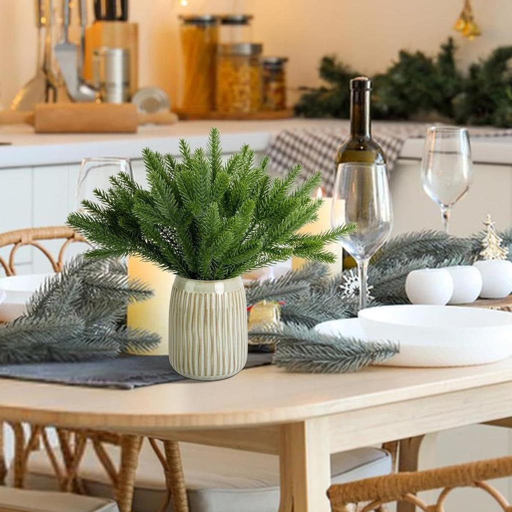 30pcs Realistic Pine Branches for Christmas Decoration 10inches Pin Needle Branches Home Decor DIY Christmas Realistic Green Decoration