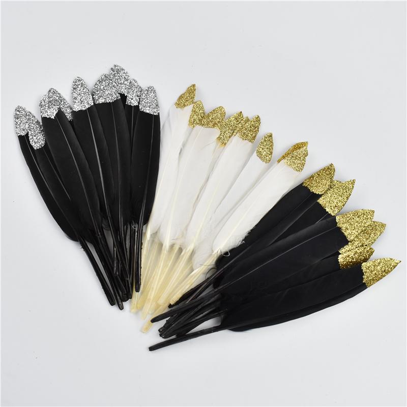 10-15cm/4-6inch Golden Powder Dipped Duck Feathers for Crafts Natural Feather Handicraft Accessories Diy Decoration