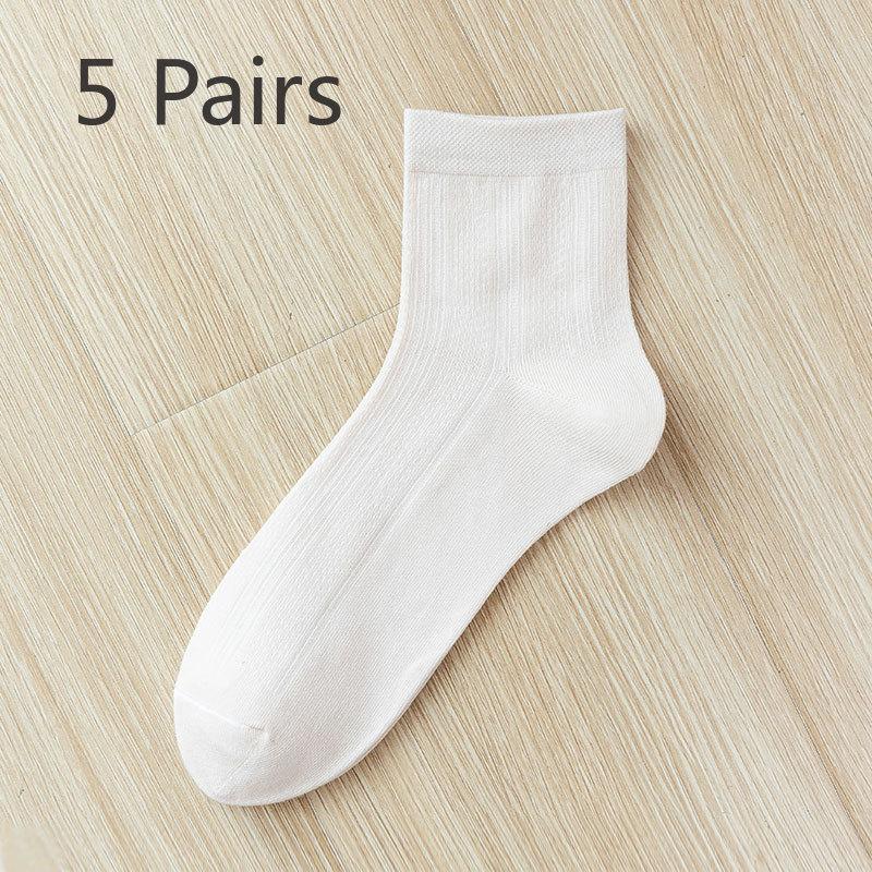 

5 Pairs of Female Summer Thin Pure Cotton Anti Odor Antibacterial Breathable Solid Color Tube Socks 5 Pairs телесный