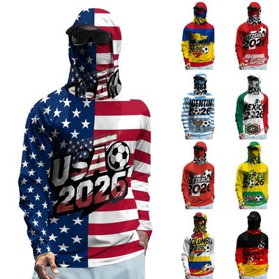 Men's Long Sleeve Sun Protection Hoodie Lightweight Breathable Soccer Sportswear with Hood and Face Cover UV Protection for Outdoor Activities