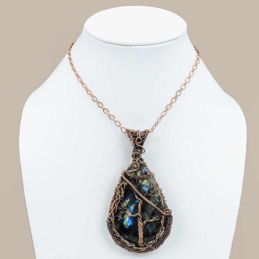 Labradorite Handmade Copper Wire Wrap Jewelry Pendant 4.14" R6P76