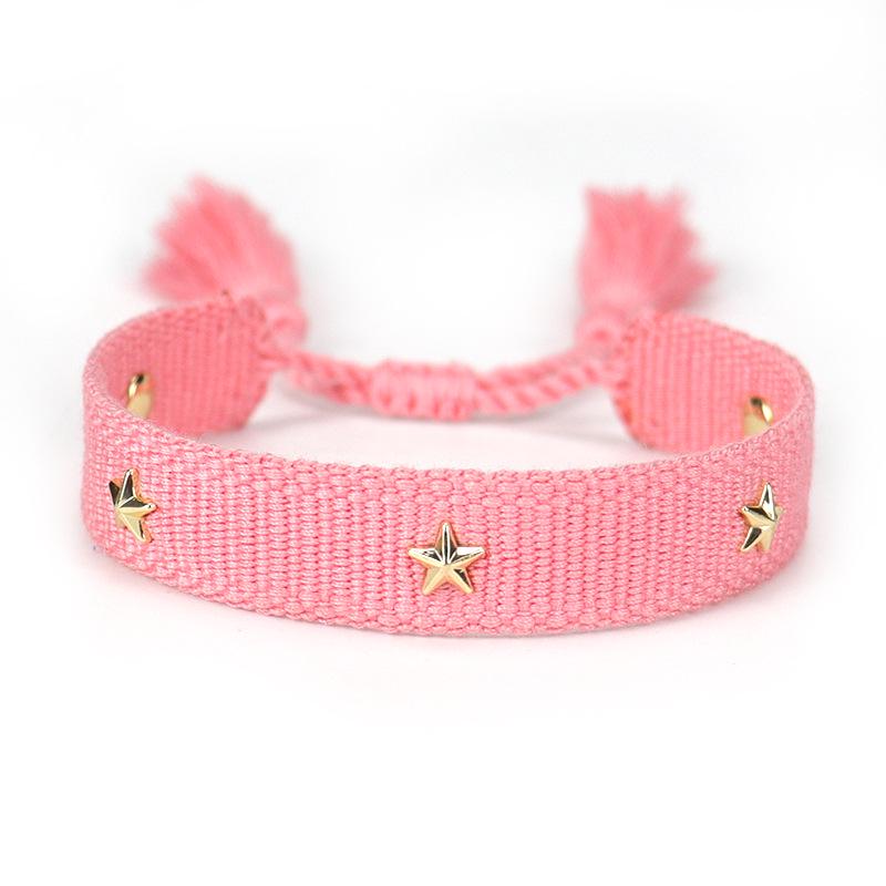 European-American Nail Style Double-Sided Woven Bracelet with Tassel, 1.3cm Handmade Wristband for Couples