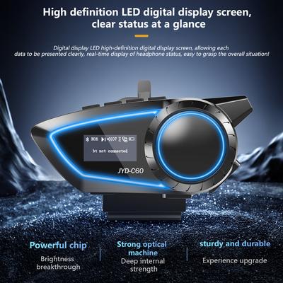 Motorradhelm Headset Bluetooth 5.4 Kopfhörer HD-Display Bildschirm mit Umgebungslicht Unterstützung FM Kabelloses Freisprech-Ohrhörer