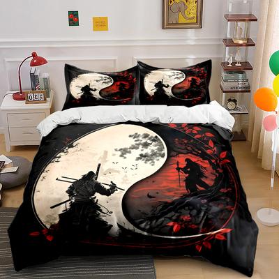 Samurai And Yin-Yang Harmony Print Soft Comfortable Duvet Cover Bedding Set Included 1*Duvet Cover 2*Pillowcases