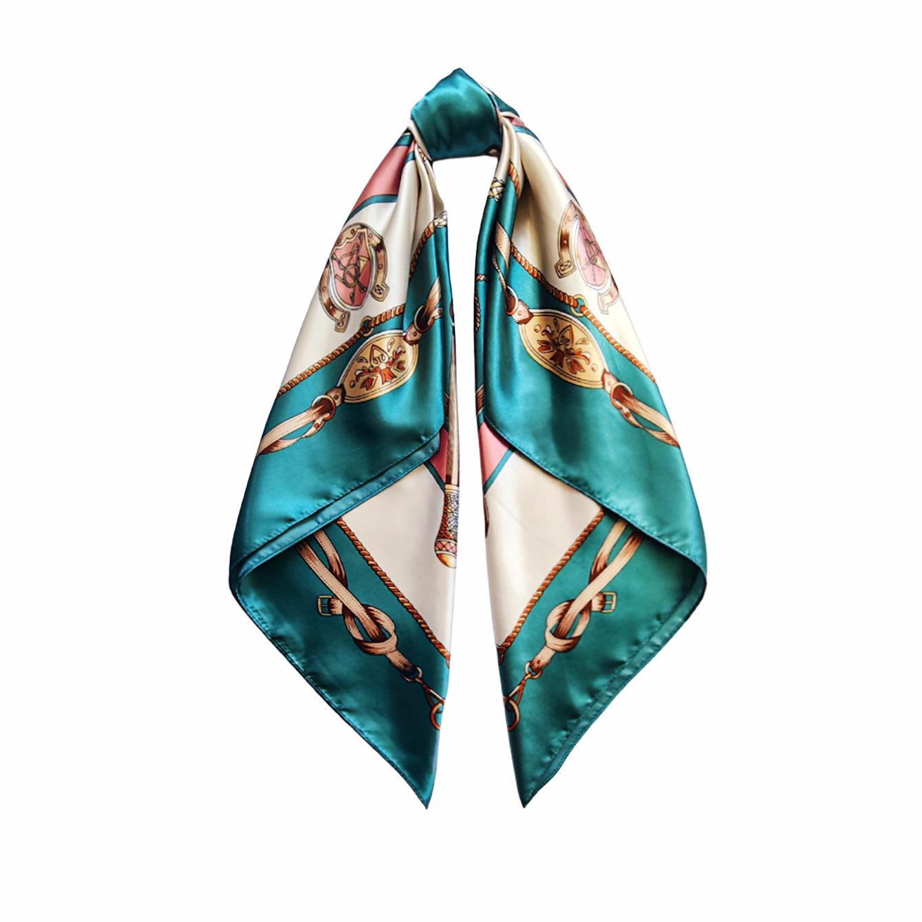 Versatile 90cm Chain Silk Headscarf: European & American Cross-border Scepter Retro Print 90x90cm