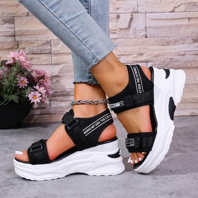 Sports Sandals Women's Summer All-match Fish Mouth Wedge-heeled Sponge Cake Thick-soled Large Size Daddy Heightening Women's Shoes
