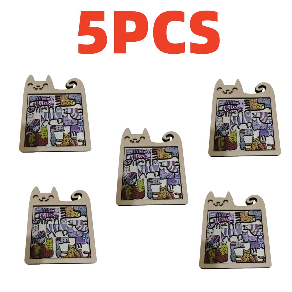 1PCS Wooden Cat Shape Puzzles Mini Irregular Animal Cat Pieces Table Games Montessori Kids Creative Educational Toy