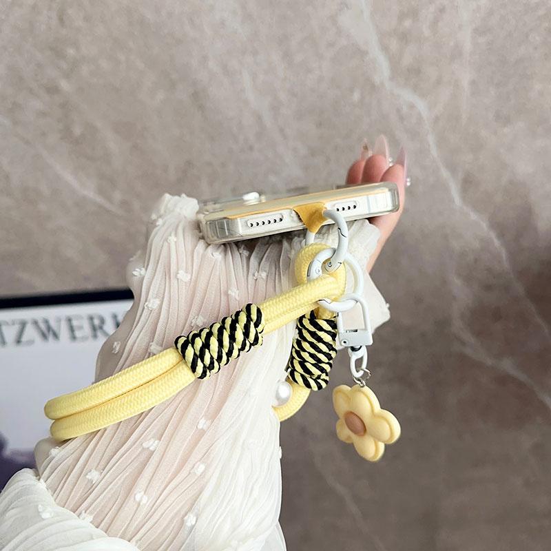 Korea Y2k Ctue Flower Candy Color Phone Lanyard Simplicity Short Phone Strap Pearl Style Phone Chain Bracelet Phone Accessories
