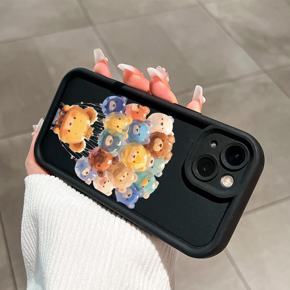 Soft Silicone Square Ladders Cartoon Pattern Full Cover Camera Protection Shockproof Case for iPhone Infinix Tecno Vivo