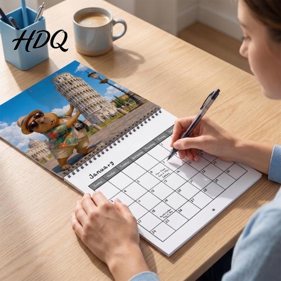 Cute Desk Accessory 2027 Wall Calendar Animal Theme 12 Monthly Planner Jan. Thick Coated Paper Stationery -Dec. Hanging Calendar with Spiral Binding