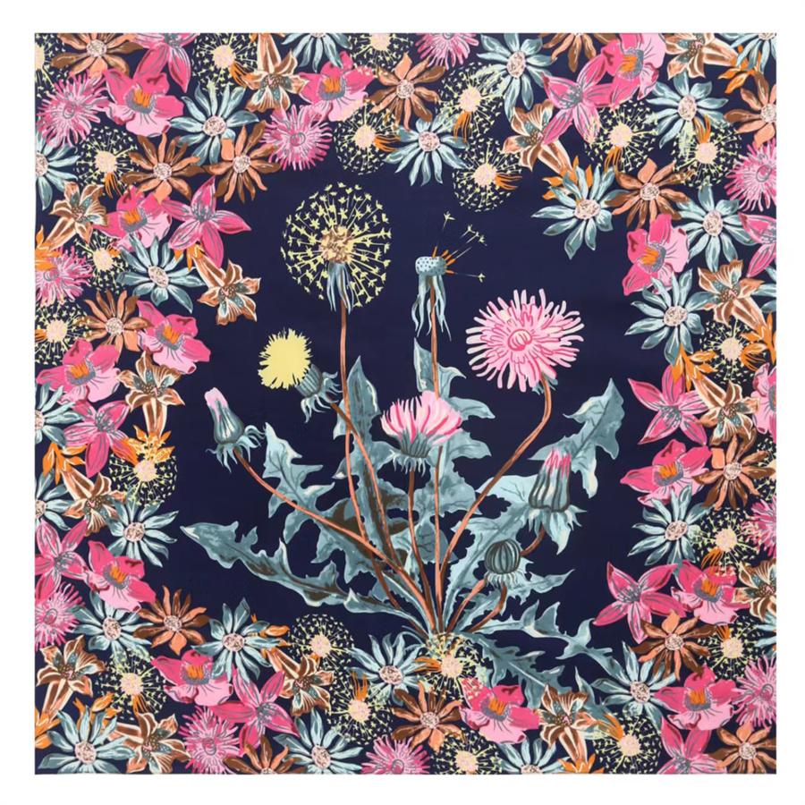 POBING Silk Scarf Women Large Shawls Dandelion Printed Stoles Square Bandana Luxury Kerchief Hijabs Female Foulards 130CM