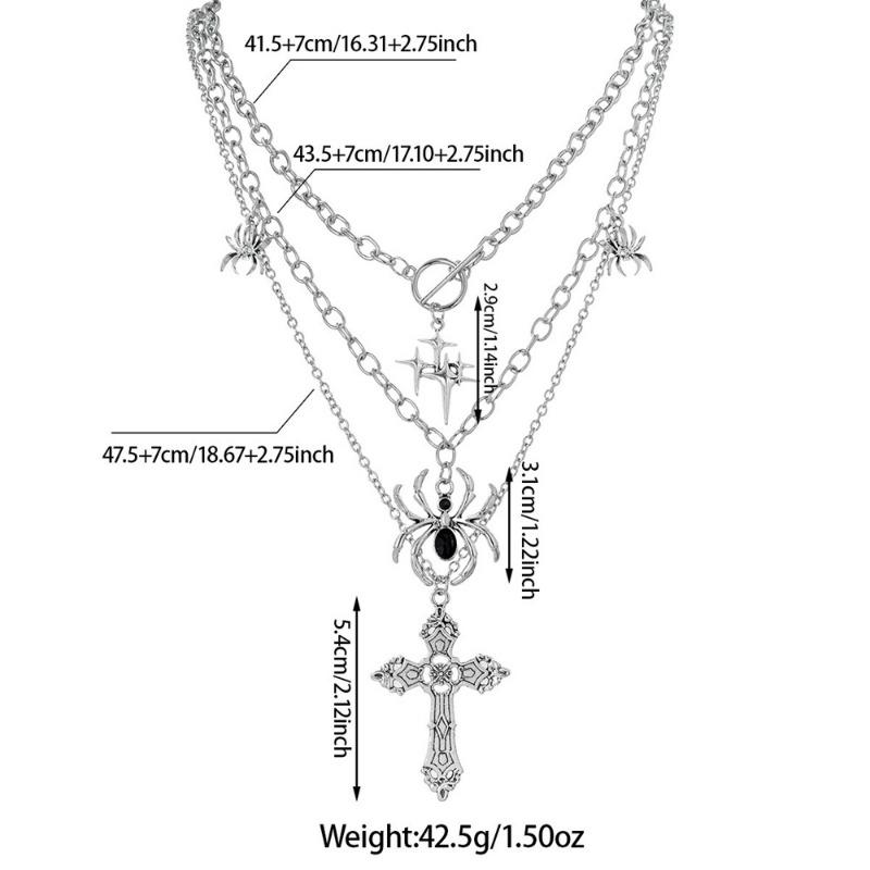 Multi Layer Black Beaded Cross Bat Heart Star Gothic Stacked Clavicle Necklace For Women