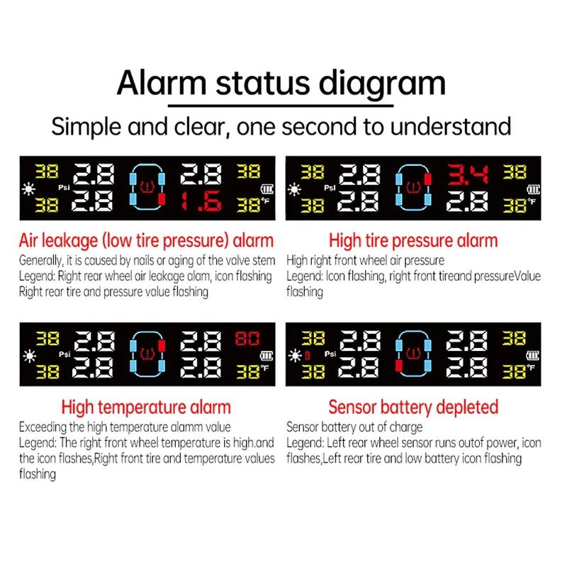 Smart TPMS Car Tire Pressure Alarm Monitor System 4 External Sensors Display Solar Intelligent Tyre Pressure Temperature Warning