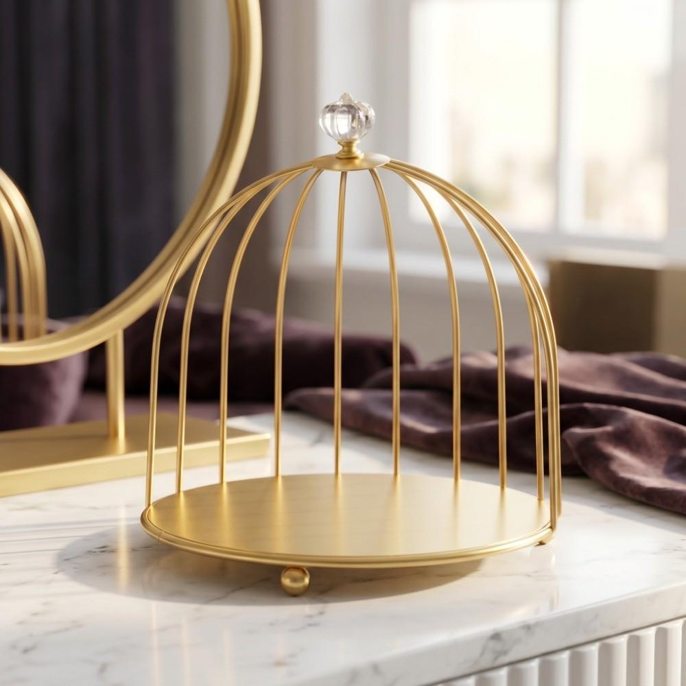 Iron Bird Cage Cosmetic Organizer Elegant Cosmetic Display Stand Cosmetics Display