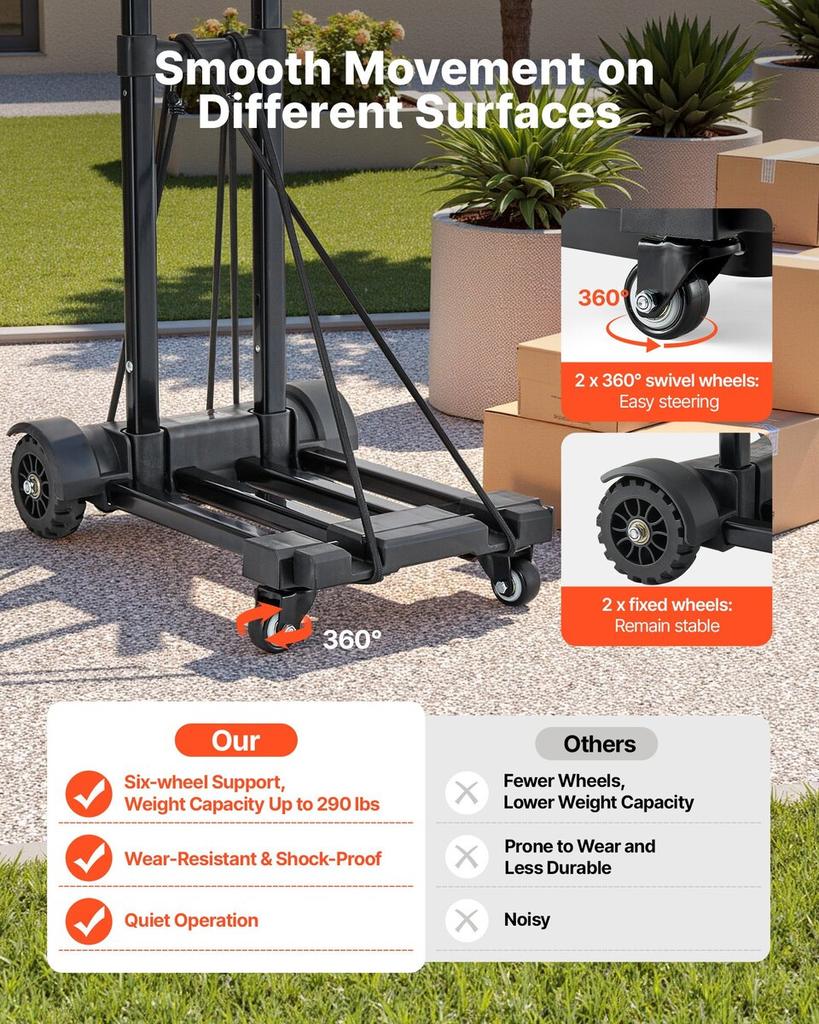 Folding Hand Truck 290 lbs Platform Cart Dolly Trolley Cart for Moving