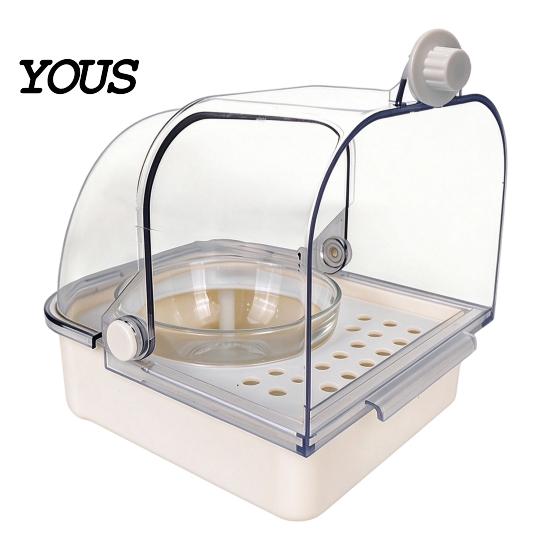 Bird Cage Accessory Feeder with Bowl, Transparent Parrot Bathtub Food Container, Anti-splash No Mess Shower Box for Parakeet Cockatiels Lovebirds