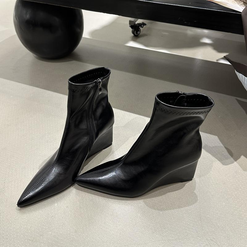 Fashion SUOJIALUN 2025 New Brand Women Short Boots Fashion High Wedge Heel Ladies Elegant Ankle Boots Shoes Outdoor Dress Chelsea Pumps