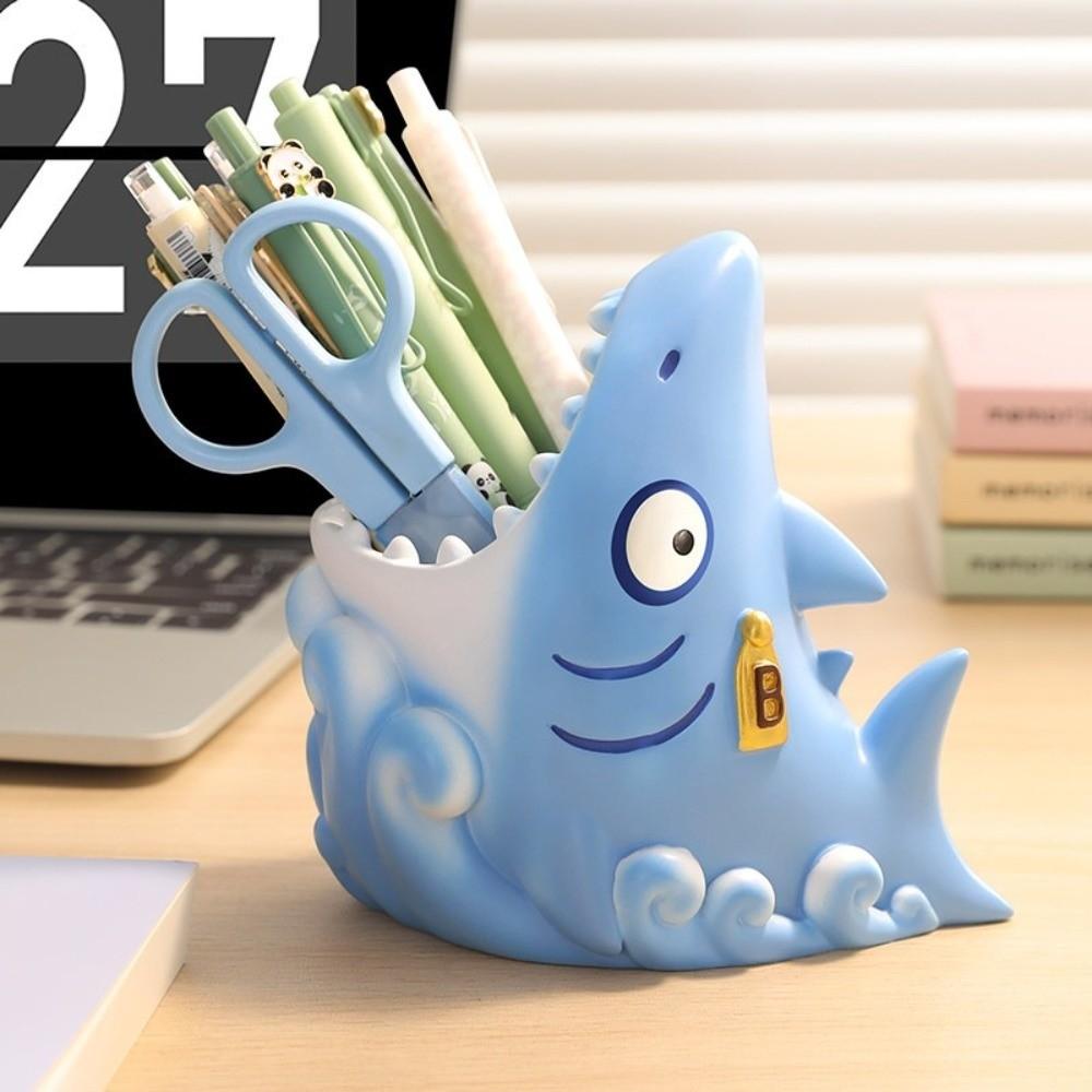 Cartoon Shark Pen Holder Creative Stationery Storage Box Toothbrush Holder Desk Organizer  School