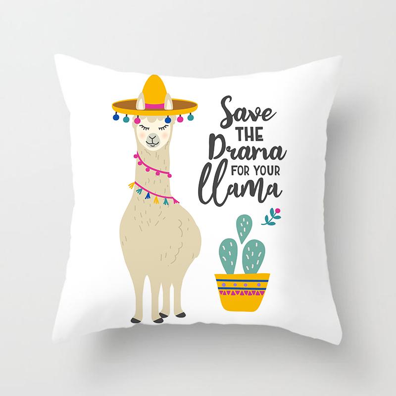 Cute Cartoon Alpaca Cushion Cover Creative Alpaca Printed Decorative Pillow Cover Alpaca Pillow Cover Sofa