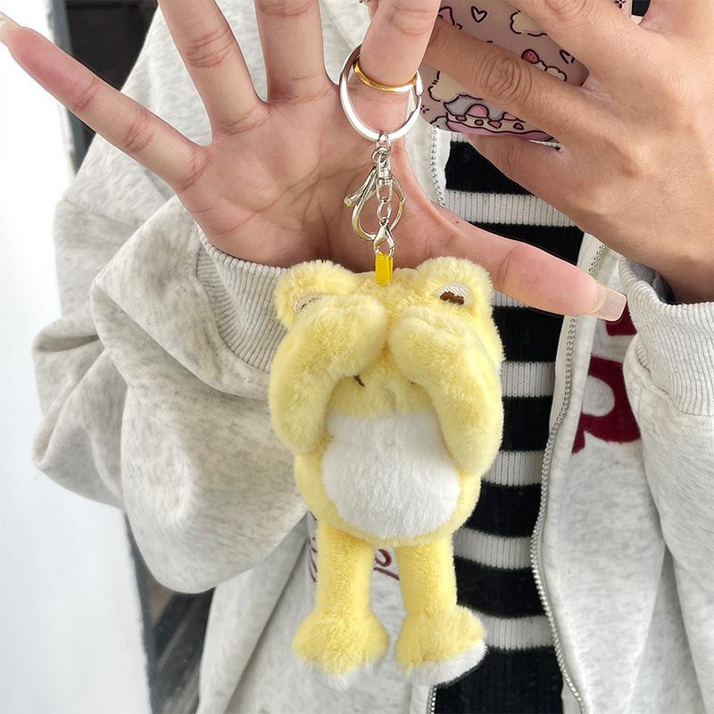 

Plush Cute Face Covering Frog Keychain Funny Doll Doll Pendant Car Key Accessories