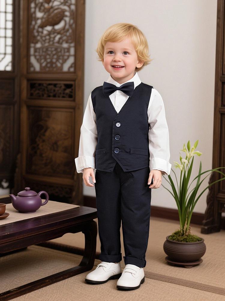 Chlapecký jarní a podzimní formální vestový oblek – Třídílný outfit pro malého gentlemana