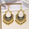 Boho Ethnic Vintage Drop Tassel Dangle Earrings For Women Carved Flower Enamel Geometric Antique Gold Color Female Zircon Gift