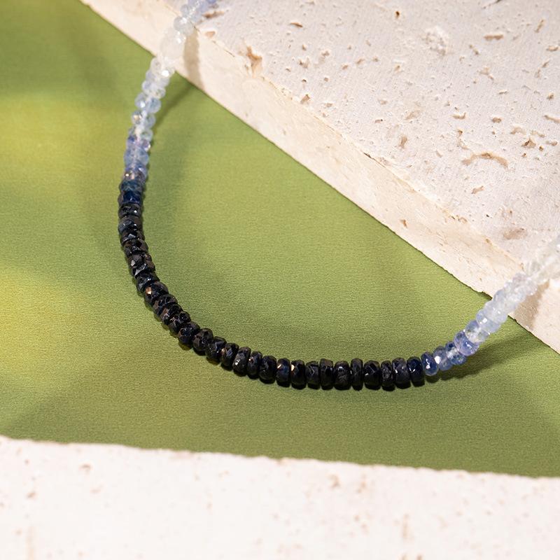 Natural Sapphire Beaded Necklace Women'S S925 Sterling Silver Accessories Xiaohongshu Wechat Channels Color Treasure Jewelry
